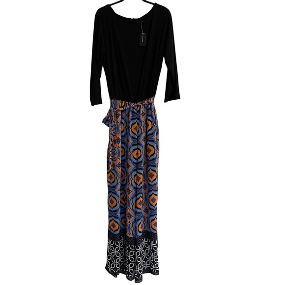 Ashley Stewart Jumpsuit Geometric Print 3/4 Sleeve Black Blue Orange Plus 14/16‎ - Picture 1 of 11
